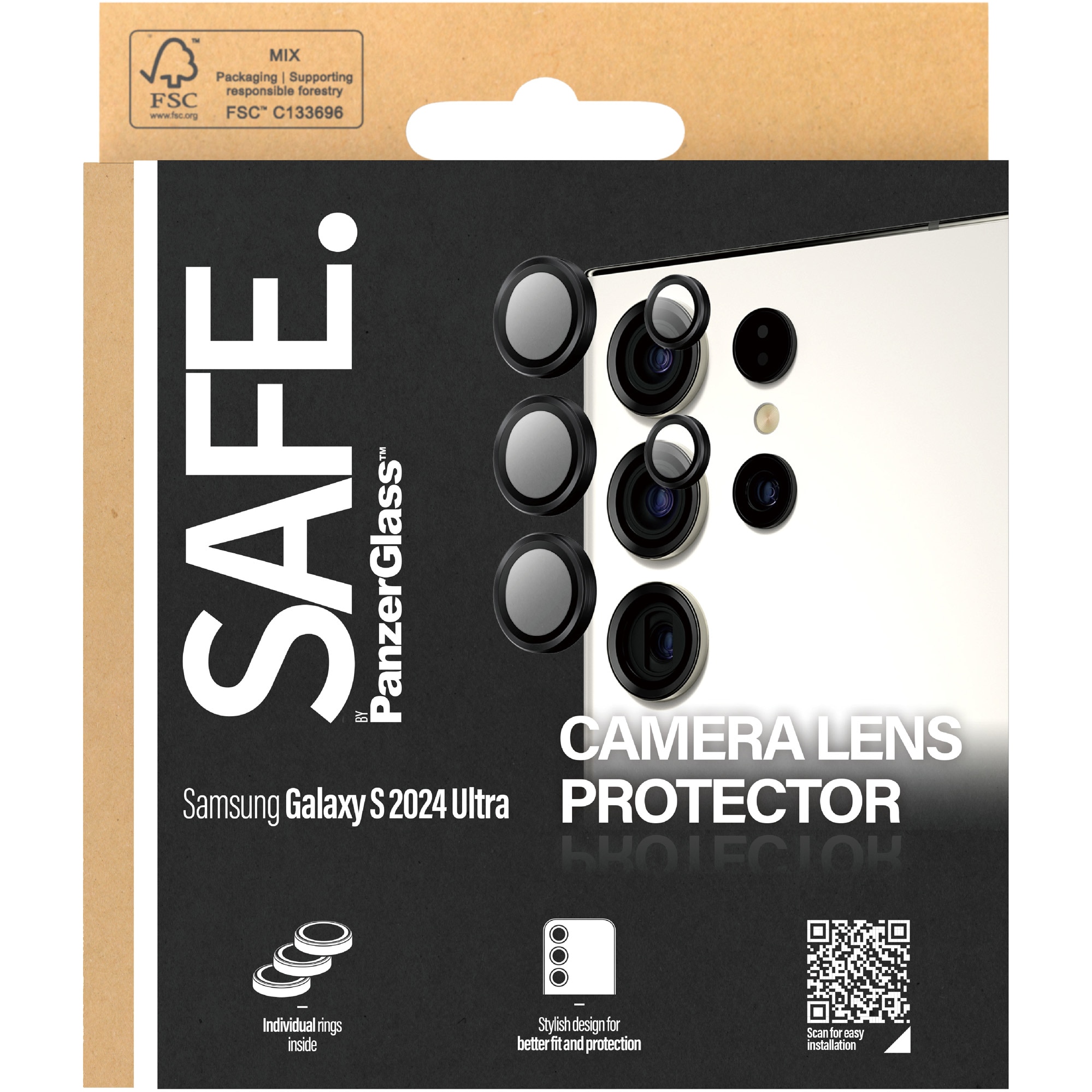 Folie Sticla Camera PanzerGlass Safe pentru Samsung S24 Ultra, Negru