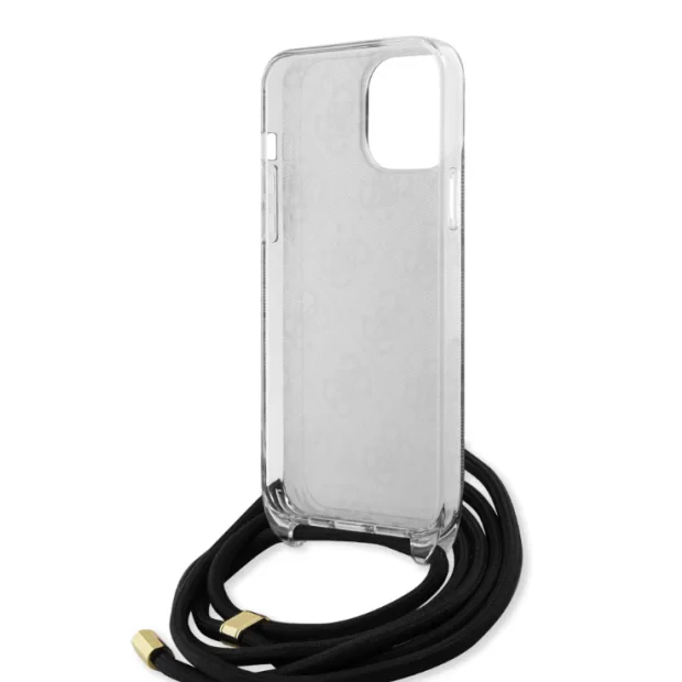 Husa de protectie Cover Guess 4G IML Printed Crossbody pentru iPhone 15 Pro Max, Negru