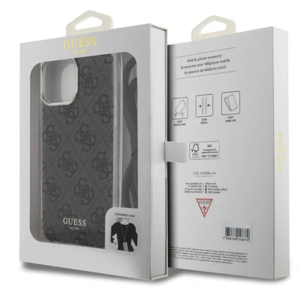 Husa de protectie Cover Guess 4G IML Printed Crossbody pentru iPhone 15 Pro Max, Negru