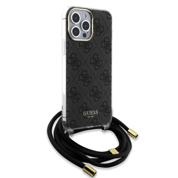 Husa de protectie Cover Guess 4G IML Printed Crossbody pentru iPhone 15 Pro Max, Negru