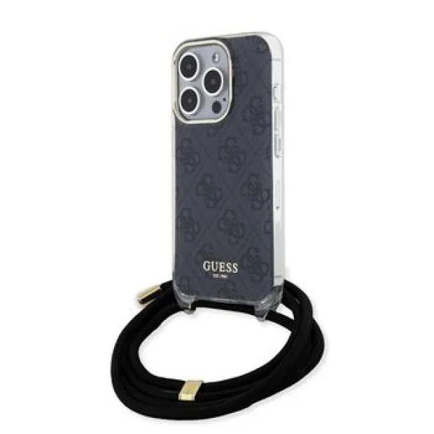 Husa de protectie Cover Guess 4G IML Printed Crossbody pentru iPhone 15 Pro Max, Negru