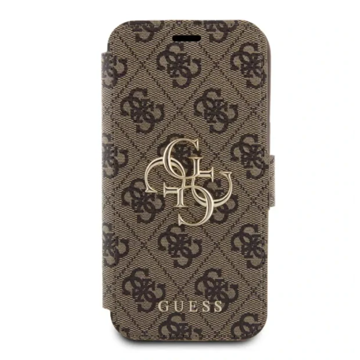 Flip Telefontok, Guess PU Leather 4G Metal Logo kompatibilis iPhone 15, barna