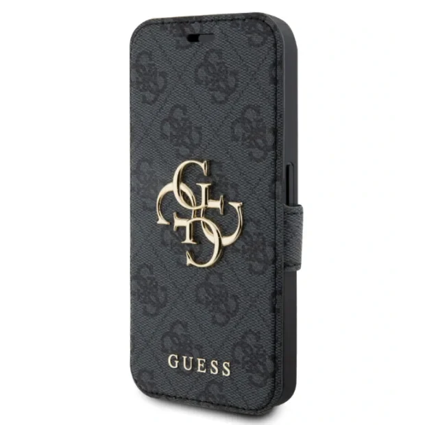 Husa de protectie book Guess PU Leather 4G Metal Logo pentru iPhone 15, Grey