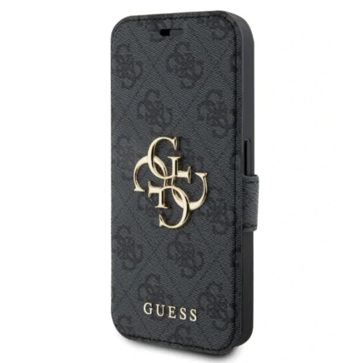 Предпазен калъф book Guess PU Leather 4G Metal Logo за iPhone 15, Grey