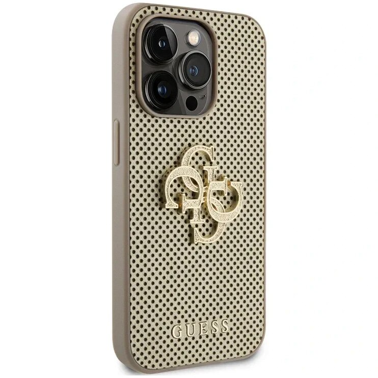 Husa de protectie Cover Guess PU Perforated 4G Glitter Metal Logo pentru iPhone 15 Pro, Gold