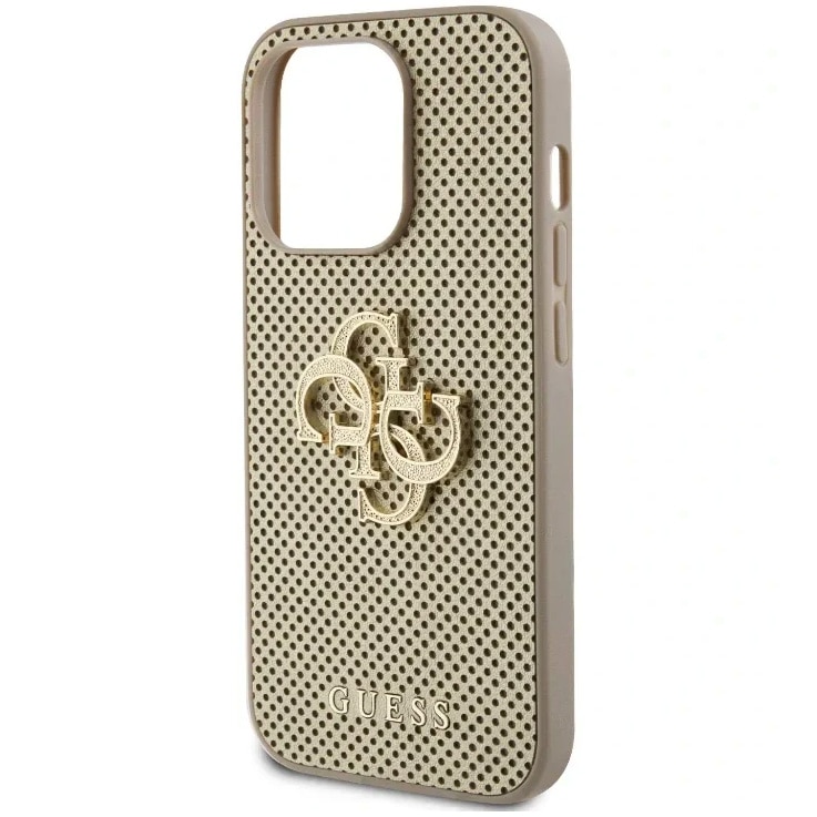 Husa de protectie Cover Guess PU Perforated 4G Glitter Metal Logo pentru iPhone 15 Pro, Gold
