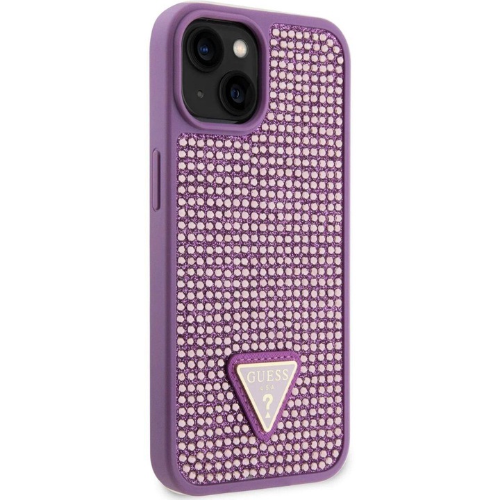 Husa de protectie Cover Guess Rhinestones Triangle Metal Logo pentru iPhone 15, Purple