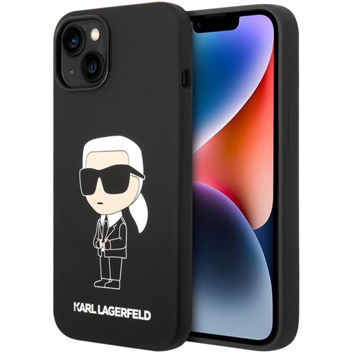 Предпазен калъф Cover Karl Lagerfeld Liquid Silicone Ikonik NFT за iPhone 15 Plus, Черен
