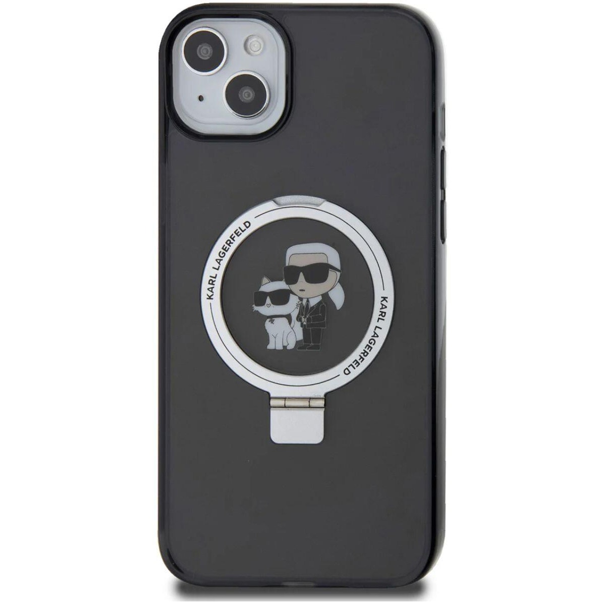 Husa de protectie Cover Karl Lagerfeld Ringstand Karl and Choupette MagSafe pentru iPhone 15, Negru