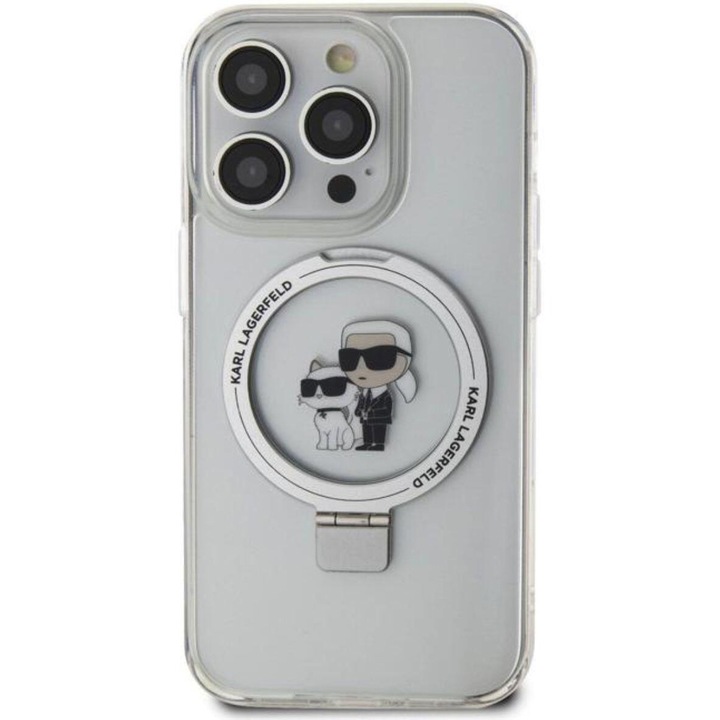 Husa de protectie Cover Karl Lagerfeld Ringstand Karl and Choupette MagSafe pentru iPhone 15 Pro Max, White