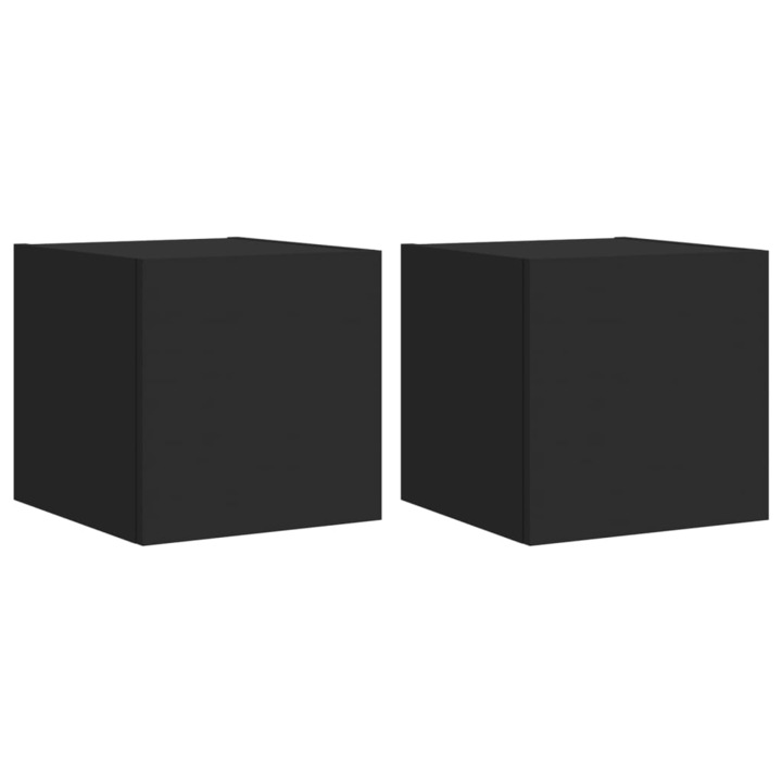 Set comode TV de perete cu lumini LED vidaXL, 2 buc., negru, 30,5x35x30 cm,, 12.5 kg