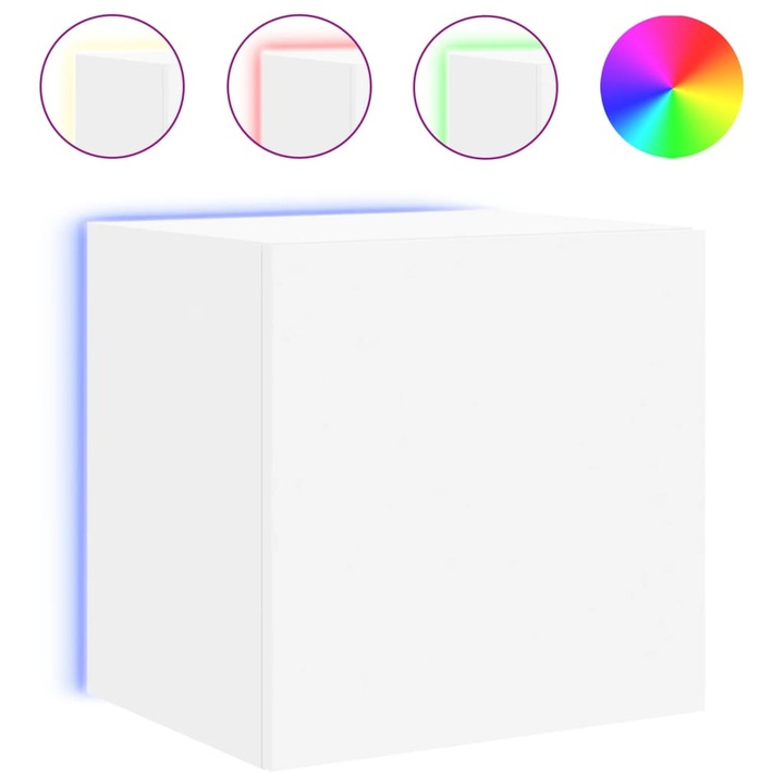 Comoda TV de perete cu lumini LED vidaXL, alb, 40,5x35x40 cm,, 8.2 kg