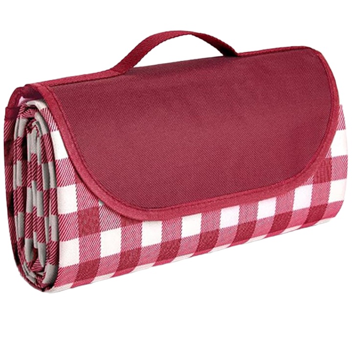 Одеяло за пикник/къмпинг с дръжка, Ronyes®, топлоизолирано и водоустойчиво, 200 x 200 см, червено