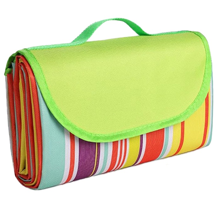 Одеяло за пикник или къмпинг с дръжка, Ronyes®, термоизолирано и водоустойчиво, 200 x 200 см, Многоцветно