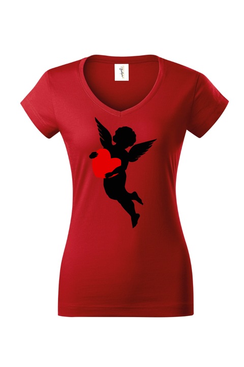 Tricou Femei cu decolteu in V, Prestige-Boutique, Valentine's day, Black cupid red heart, rosu, M