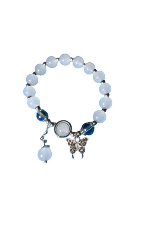 Bratara Dama cu Margele, Model Fluture, Sticla, Alb, Reglabila