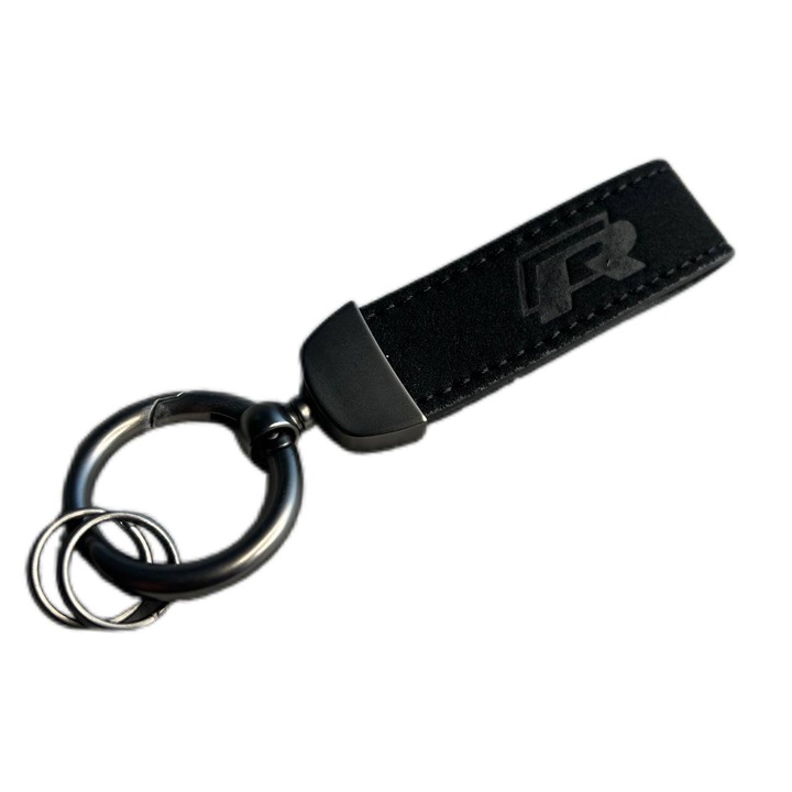Персонализиран ключодържател R-line, кожа алкантара, ръчни шевове, 12 см, черен