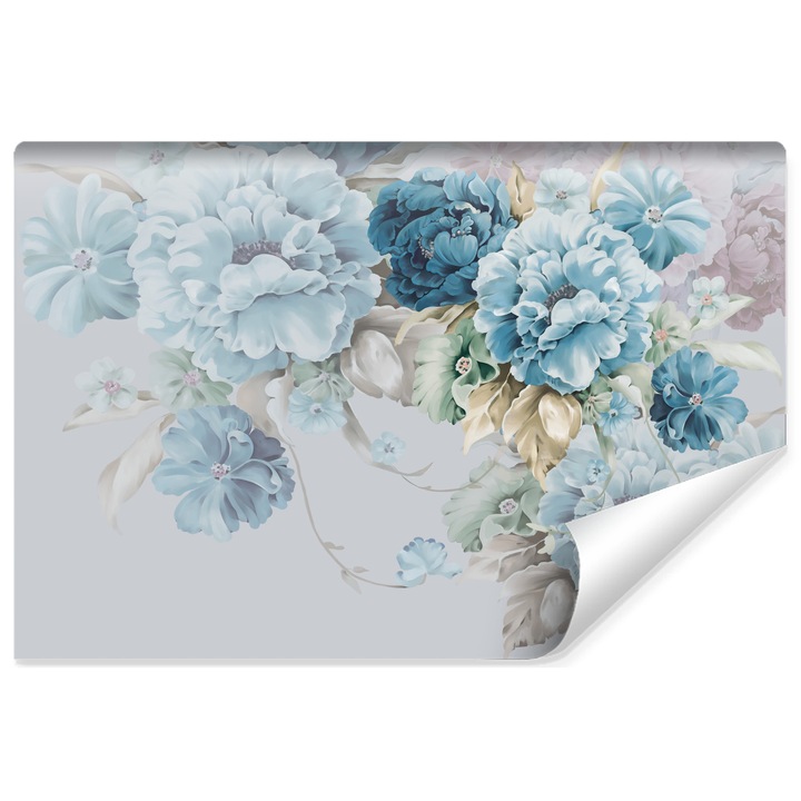Fototapet Muralo albastru, flori mari, bujori 135 cm x 90 cm stil modern pentru birou
