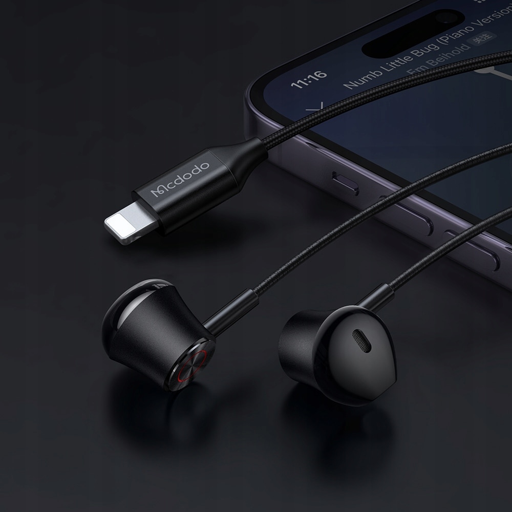 Casti cu fir, Mcdodo, cu microfon In-Ear Lightning, pentru iPhone 5 / 6 / 7 / 8 / X / XS / XR / SE / 11 / 12 / 13 / 14 / Plus / Pro / Max, Negru
