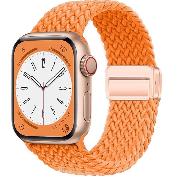 Curea Solo Loop, Prindere magnetica, Compatibila cu Apple Watch, Ajustabila, Portocaliu, 38/40/41 mm