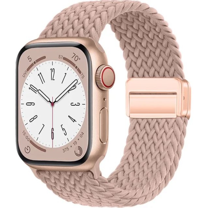 Curea Solo Loop, Prindere magnetica, Compatibila cu Apple Watch, Ajustabila, Roz, 42/44/45/49 mm