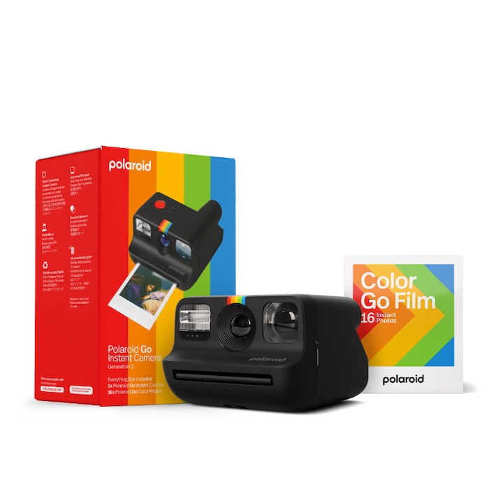 Комплект фотоапарат Polaroid Go Gen.2 и 16 броя снимки, Everything Box, Черен