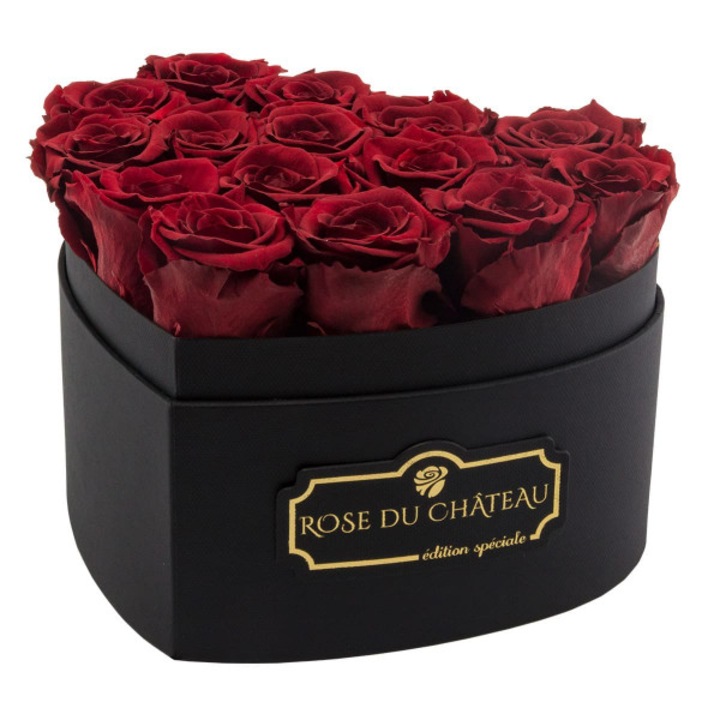 Rózsa csokor, Rose du Chateau, Szív alakú, 21 cm, Piros