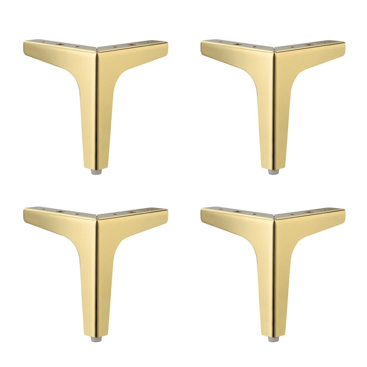Set 4 picioare metalice pentru mobilier, Otel inoxidabil, 13cm, Auriu
