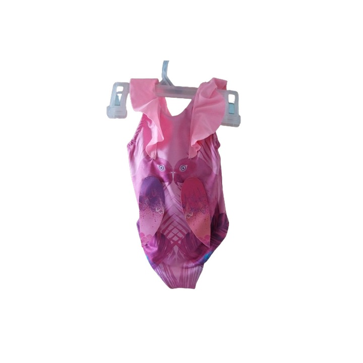 Costum de baie fetite Offcorss, roz cu papagali, poliester, 3-6 luni