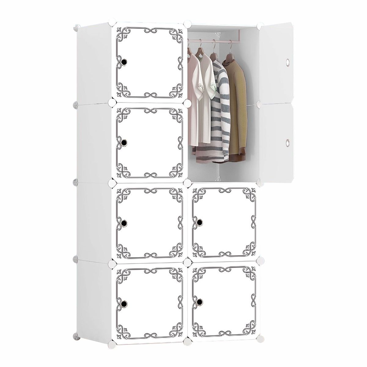 Dulap Modular, 8 Usi, Naimeed D5816, Alb, 148x78x37 cm - eMAG.ro