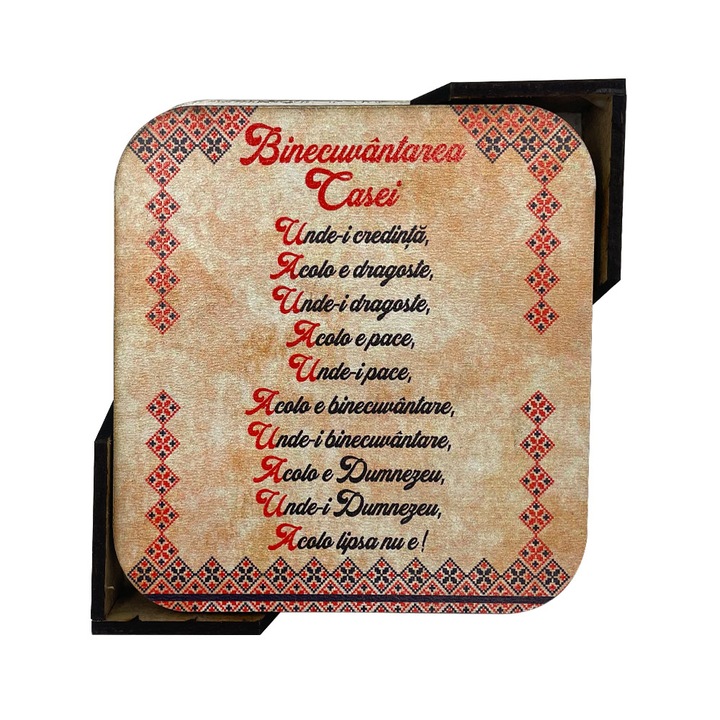Set 6 suporturi/coastere pahare, 9x9 cm, Intelli®, Binecuvantarea Casei