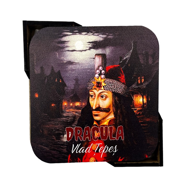 Set 6 suporturi/coastere pahare, 9x9 cm, Intelli®, Dracula - Vlad Tepes