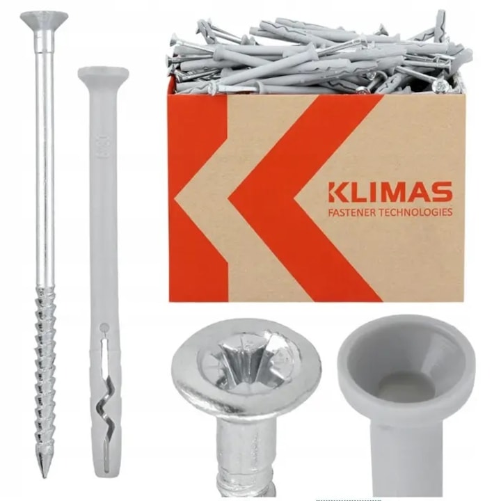 Set 200 buc Surub Dibluri 6x40 mm KLIMAS, polipropilena si otel zincat, pentru beton