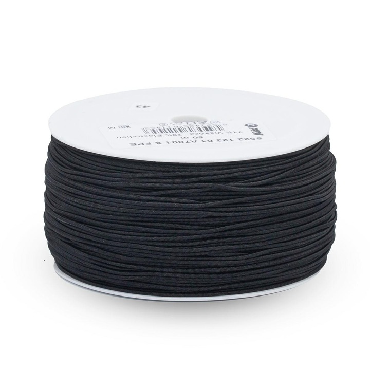 Cauciuc rotund elastic, E-krawiectwo, Negru, 1,2 mm/50mb