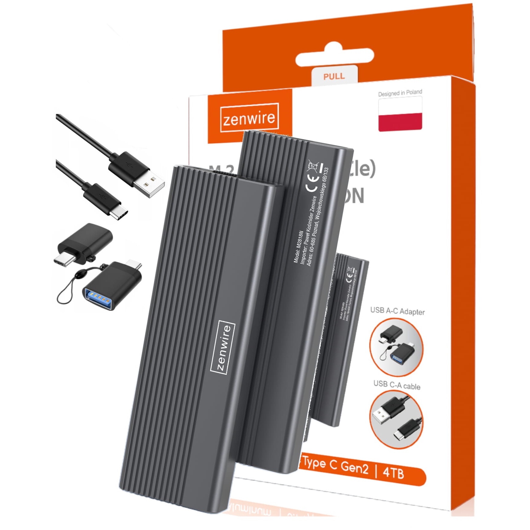 Carcasa SSD Zenwire® M2818S, adaptor extern M.2 NVMe/PCIe 2-in-1