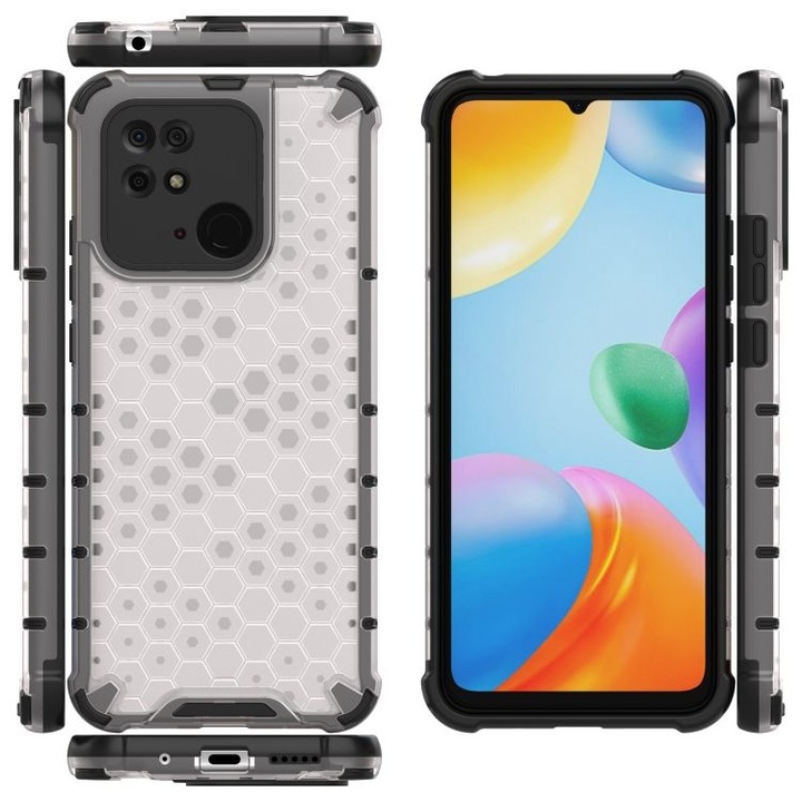 Honeycomb Hybrid tok kompatibilis a Xiaomi Redmi 10C-vel, ütésálló, sarokvédelem, fehér
