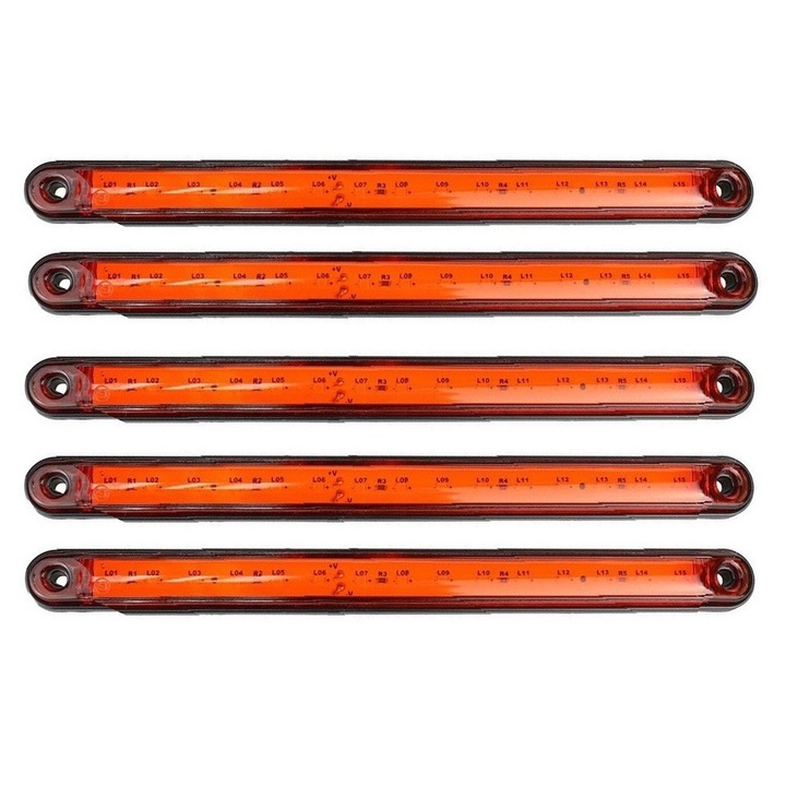 5db oldalsó lámpa készlet, mérete 24cm, 15 SMD LED, 12V-24V, narancssárga, teherautó, utánfutó, lakókocsi