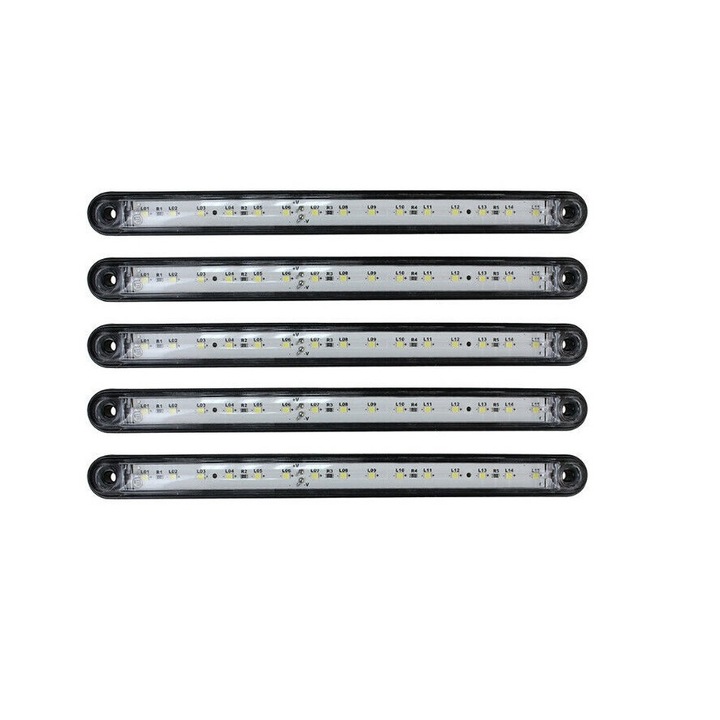5db oldalsó lámpa készlet, 24cm, 15 SMD LED, 12V-24V, fehér, teherautó, utánfutó, lakókocsi