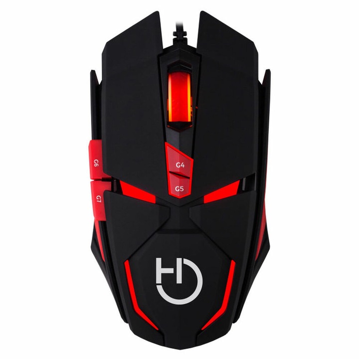Mouse Gaming Hiditec MICRURUS, 8100 dpi, ergonomic, rosu/negru, 7.24x13.47cm