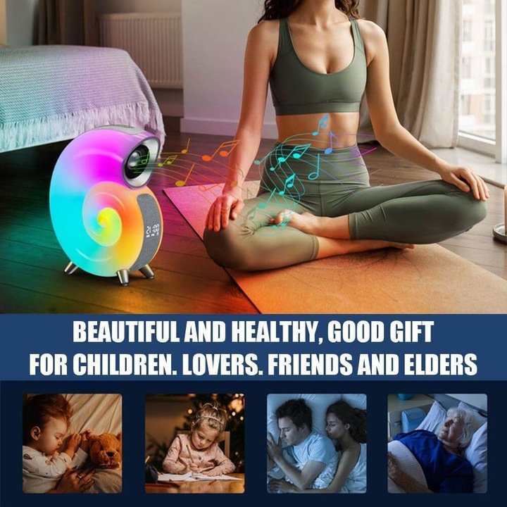 Lampa de veghe, Plastic, difuzor Bluetooth si ceas cu alarma cu simulare a rasaritului, ilumnare, Alb