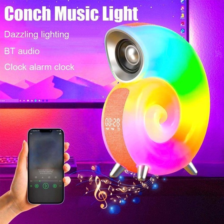 Lampa de veghe, Plastic, difuzor Bluetooth si ceas cu alarma cu simulare a rasaritului, ilumnare, Alb