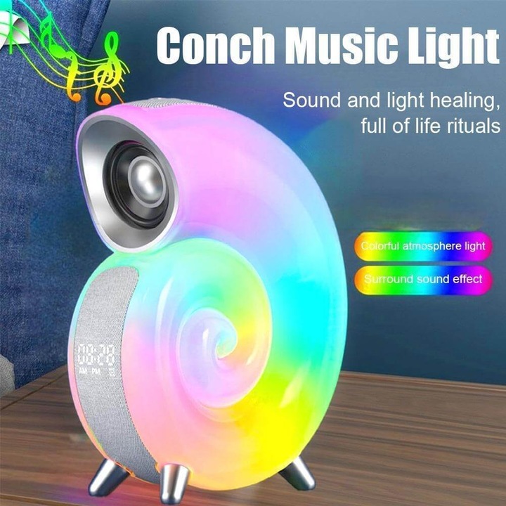 Lampa de veghe, Plastic, difuzor Bluetooth si ceas cu alarma cu simulare a rasaritului, ilumnare, Alb