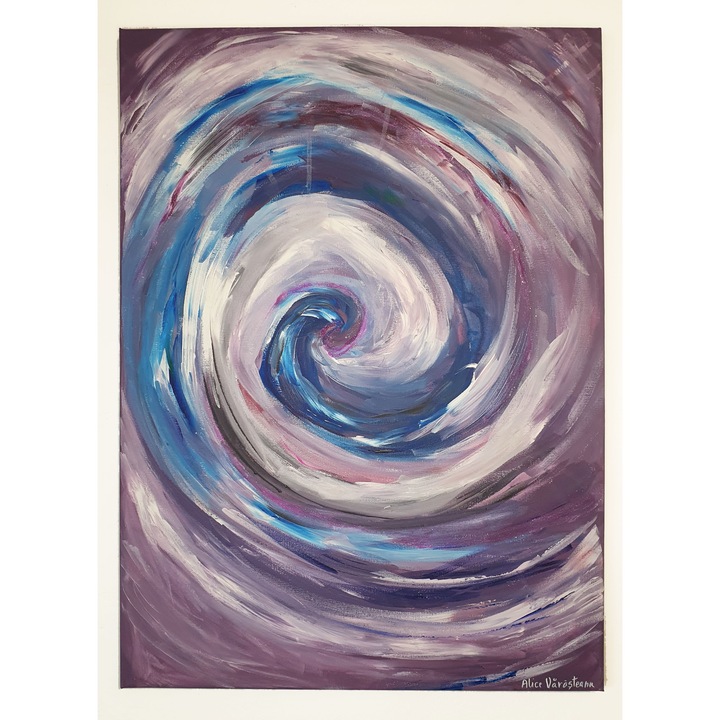 Tablou handmade abstract cu imagini ascunse: fantome, 50x70, alb, gri, mov, albastru