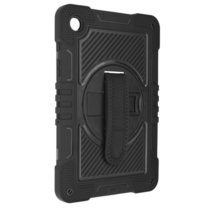 Samsung Galaxy Tab A9 Plus kompatibilis táblagép védőtok, StripeShell 360, állítható pánttal, szilikon, fekete