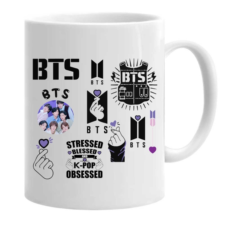Személyre szabott BTS love army kpop bögre, kerámia, 330 ml