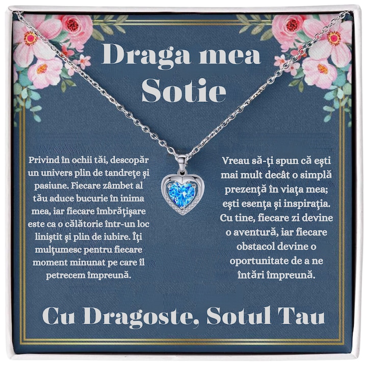 Set Cadou Colier Argint 925 placat cu aur alb rodiat inimioara, cutiuta personalizata cu felicitare de iubire de la Sot pentru Sotie - Etern Love 12