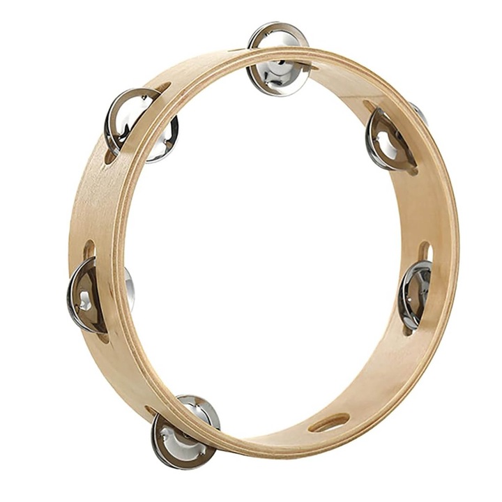 Tambura bőr nélkül, Darklove, Gyűrű 6 pár csörgővel, Gyerekek gyakorlati és agyi készségeinek fejlesztése, Korai neveléshez és teljesítményhez, 20 cm, Természetes