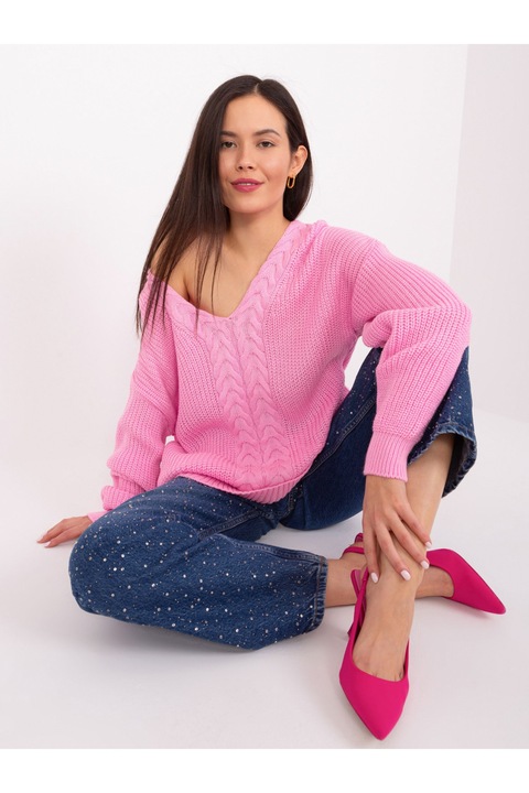 Badu Klasszikus női pulóver Magagani rózsaszín, Rózsaszín, One Size