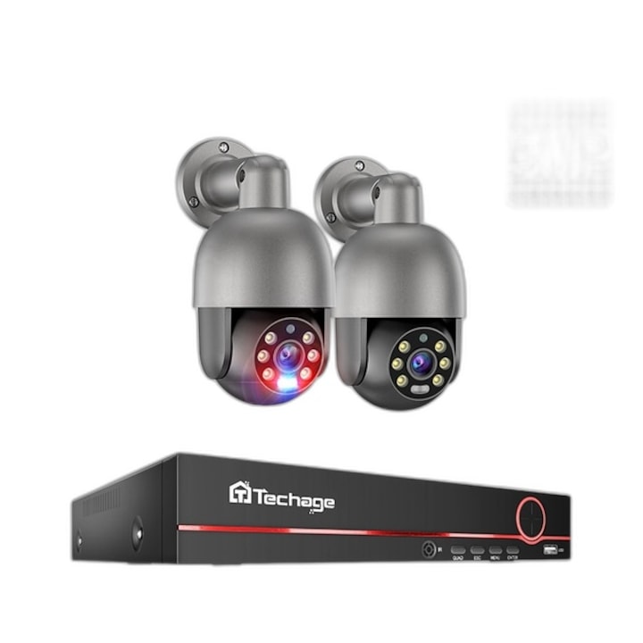 Sistem de camere de supraveghere, PTZ, Detectare umana, H.265, 3T, NVR, 8CH, 2 bucati, 8MP