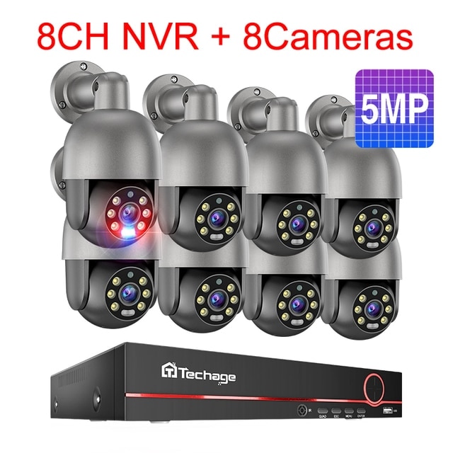 Biztonsági kamera rendszer, PTZ, Emberérzékelés, H.265, 1T, NVR, 8CH, 8 ...